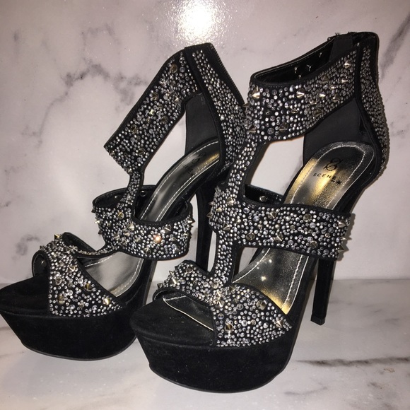 black spiked high heels